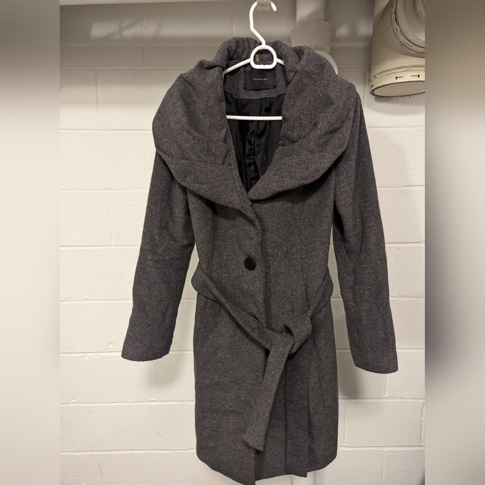 Gray Tahari Peacoat with Huge Collar, size L